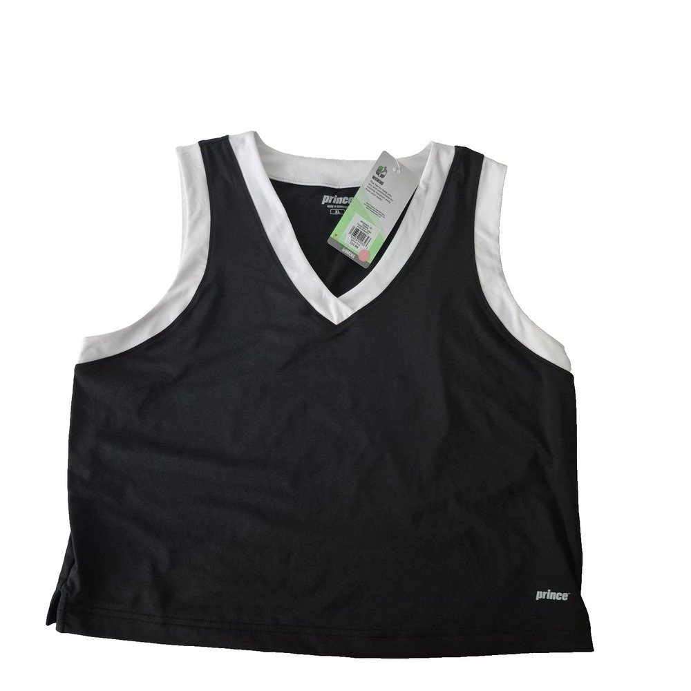 Prince‎ Tennis Fashion V Tank Womens XL Black White Wicking Sleeveless Top New